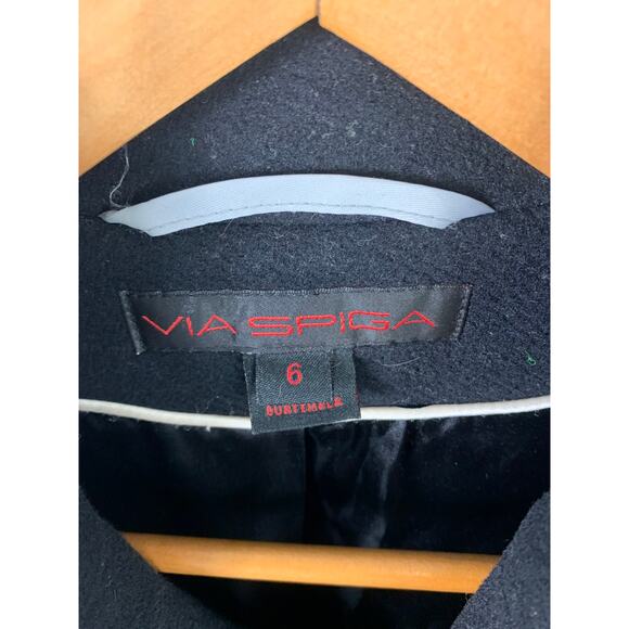 Via Spiga Women's Double Breasted Peacoat Long Sleeve Jet Black Size 6 - Picture 2 of 5